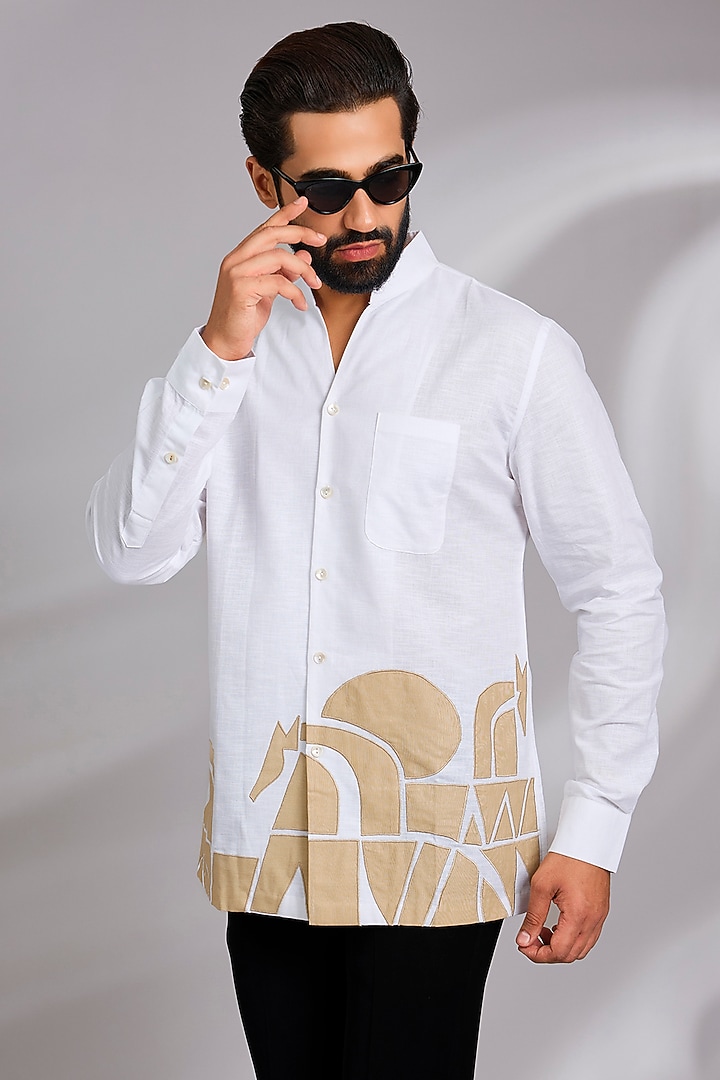 White Cotton Party Wear Shirt by SEVENDC MEN at Pernia's Pop Up Shop