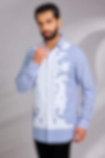 Blue Cotton Party Wear Shirt by SEVENDC MEN at Pernia's Pop Up Shop