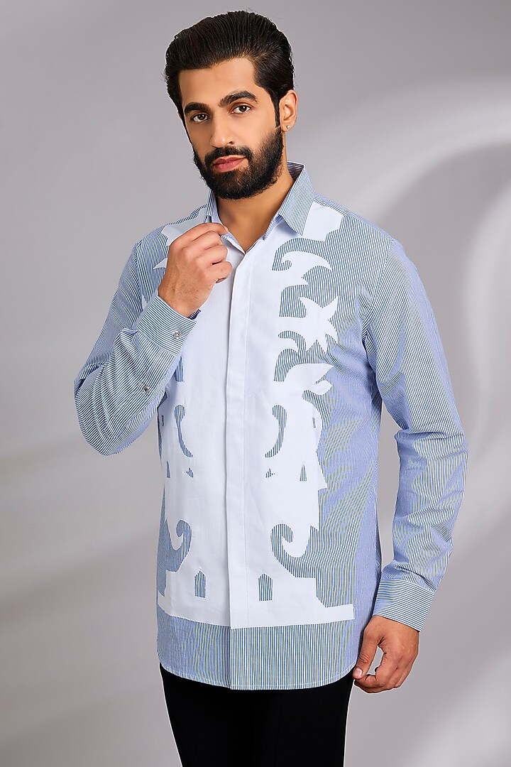 Blue Cotton Party Wear Shirt by SEVENDC MEN at Pernia's Pop Up Shop