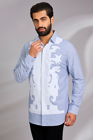 Blue Cotton Shirt by SEVENDC MEN