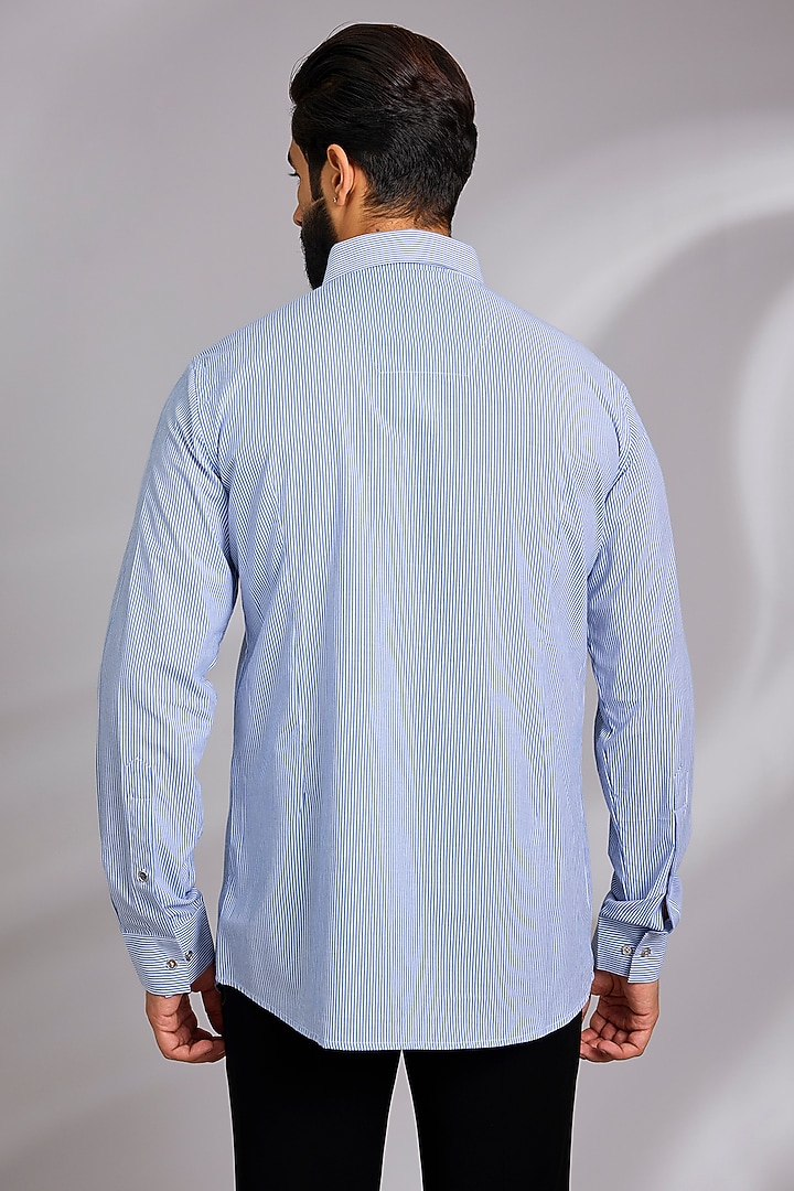 Blue Cotton Party Wear Shirt by SEVENDC MEN at Pernia's Pop Up Shop