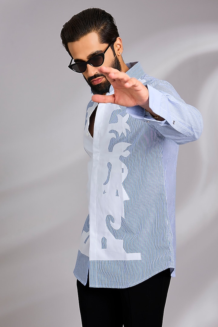 Blue Cotton Party Wear Shirt by SEVENDC MEN at Pernia's Pop Up Shop