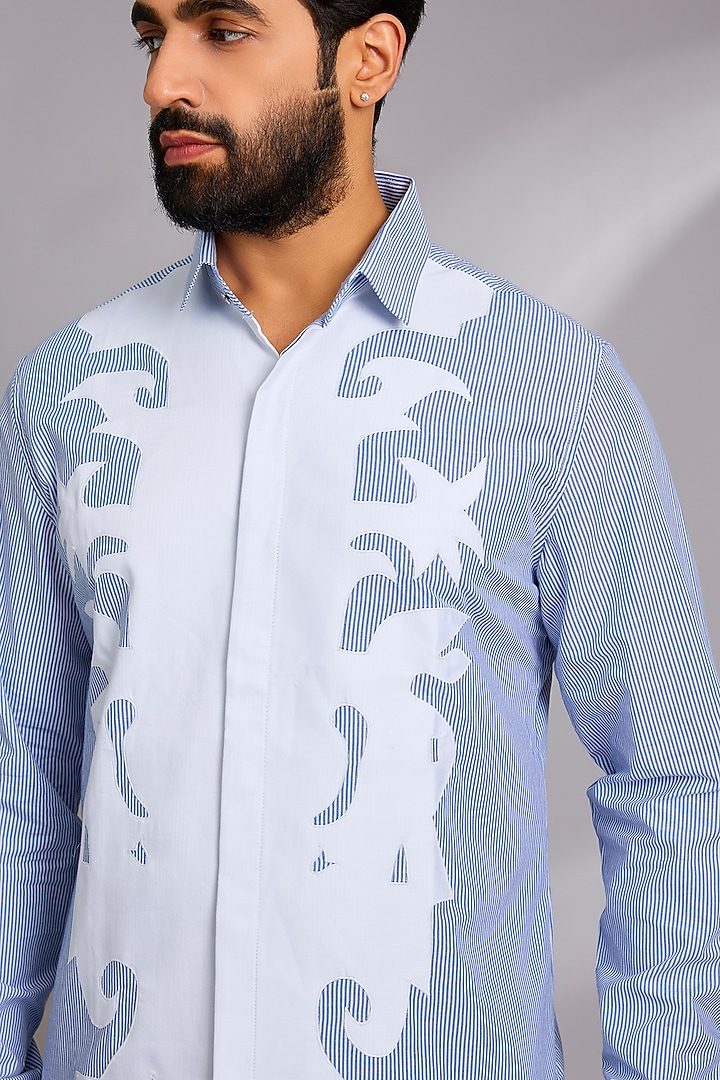 Blue Cotton Party Wear Shirt by SEVENDC MEN at Pernia's Pop Up Shop