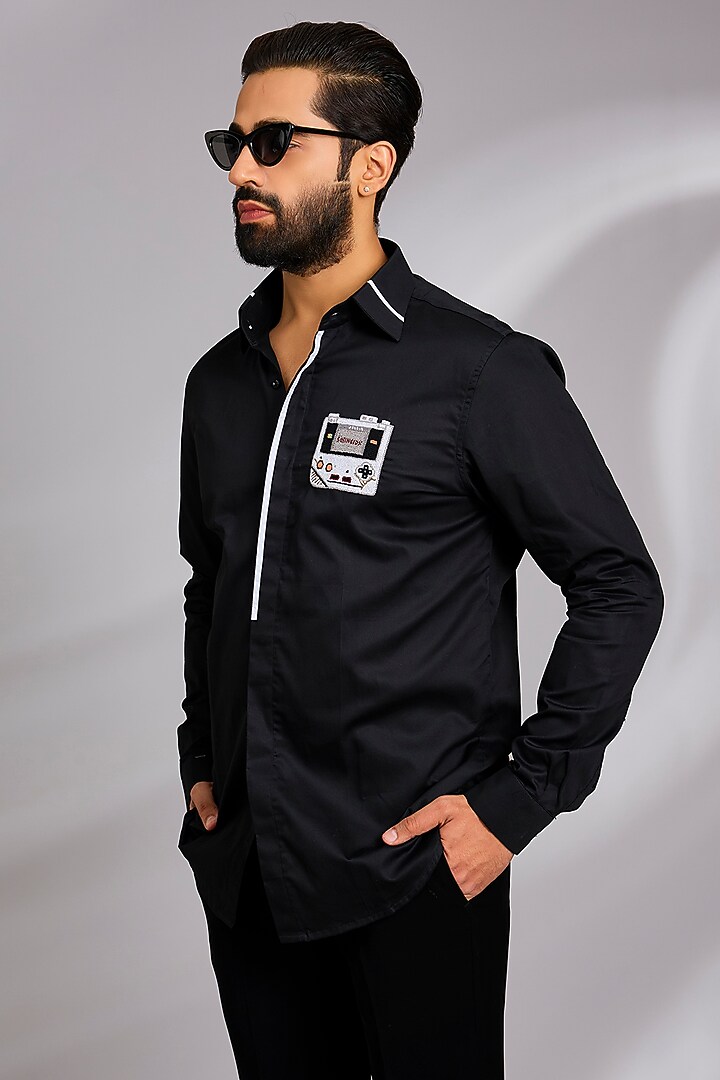 Black Cotton Party Wear Shirt by SEVENDC MEN at Pernia's Pop Up Shop