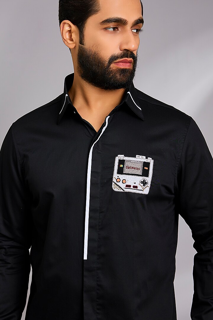Black Cotton Party Wear Shirt by SEVENDC MEN at Pernia's Pop Up Shop