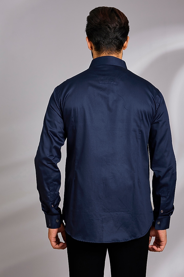 Navy Blue Cotton Party Wear Shirt by SEVENDC MEN at Pernia's Pop Up Shop