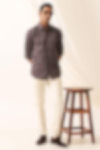 Charcoal Grey Cotton Machine Embroidered Party Wear Shirt by SEVENDC MEN at Pernia's Pop Up Shop