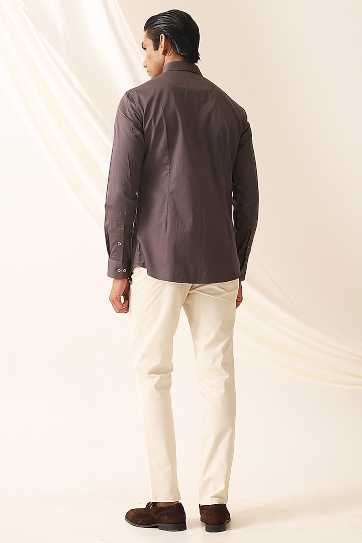 Charcoal Grey Cotton Machine Embroidered Party Wear Shirt by SEVENDC MEN at Pernia's Pop Up Shop