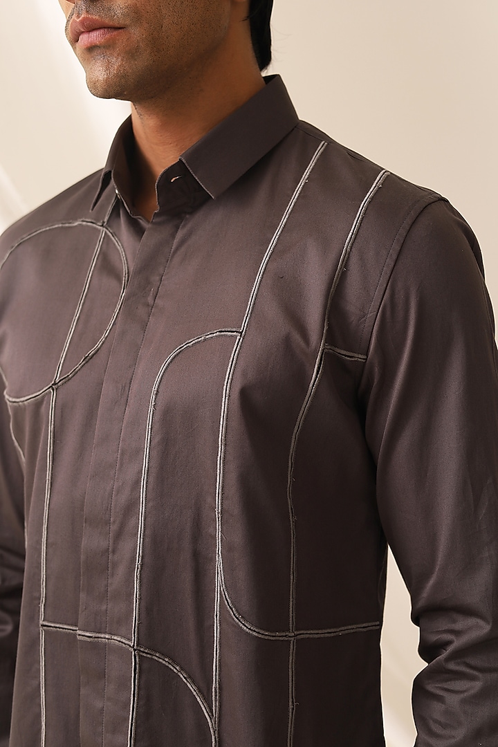 Charcoal Grey Cotton Machine Embroidered Party Wear Shirt by SEVENDC MEN at Pernia's Pop Up Shop