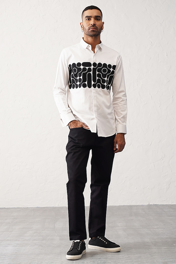 White Cotton Satin Embroidered Party Wear Shirt by SEVENDC MEN at Pernia's Pop Up Shop