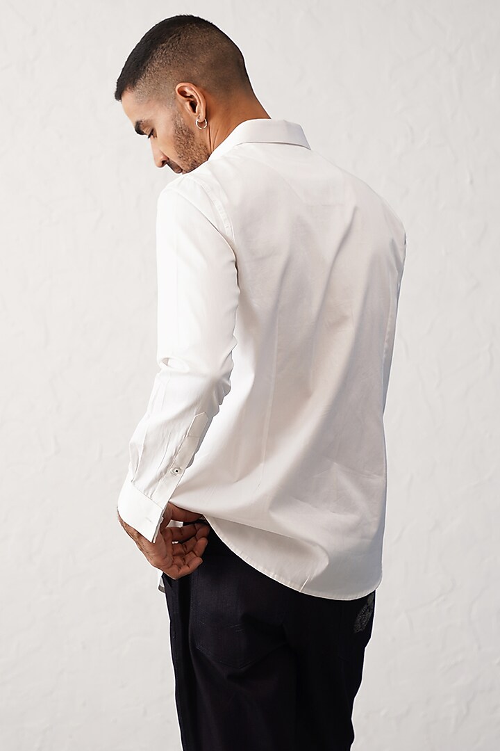 White Cotton Satin Embroidered Party Wear Shirt by SEVENDC MEN at Pernia's Pop Up Shop