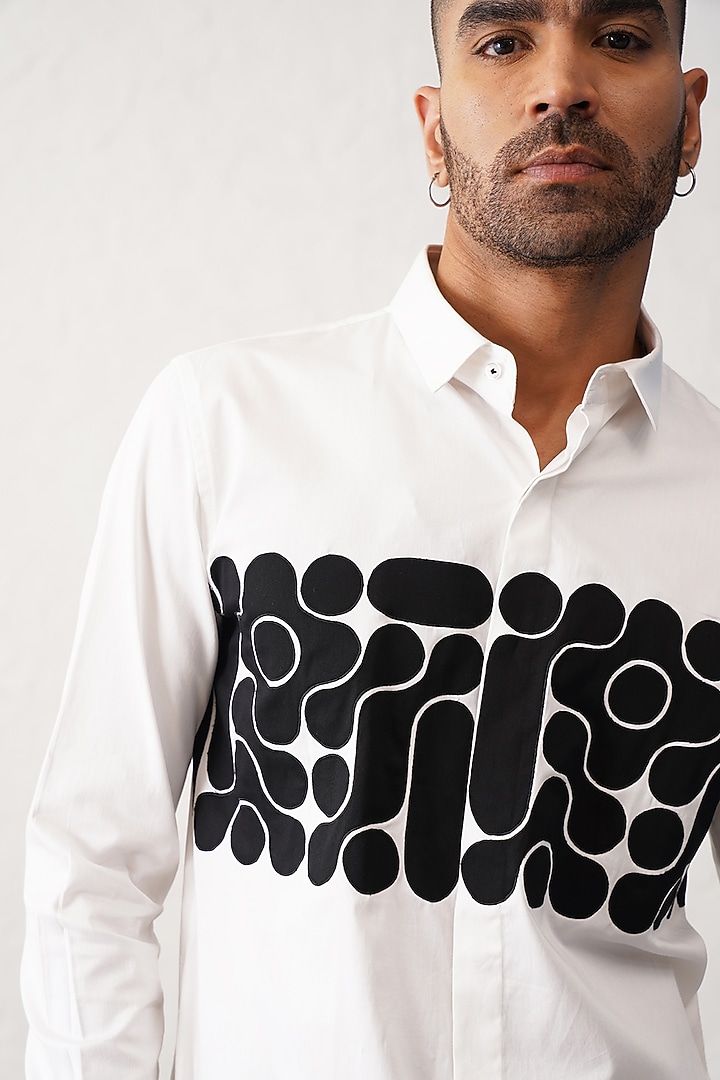 White Cotton Satin Embroidered Party Wear Shirt by SEVENDC MEN at Pernia's Pop Up Shop