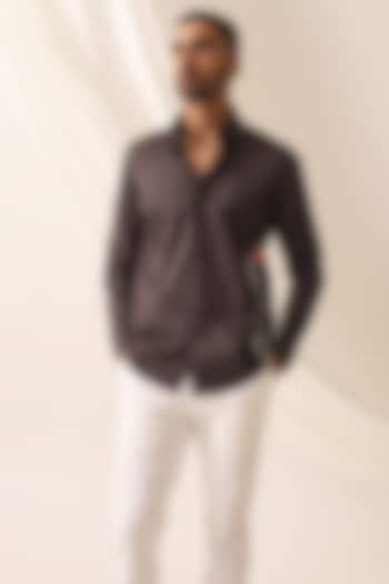 Charcoal Cotton Satin Embroidered Party Wear Shirt by SEVENDC MEN at Pernia's Pop Up Shop