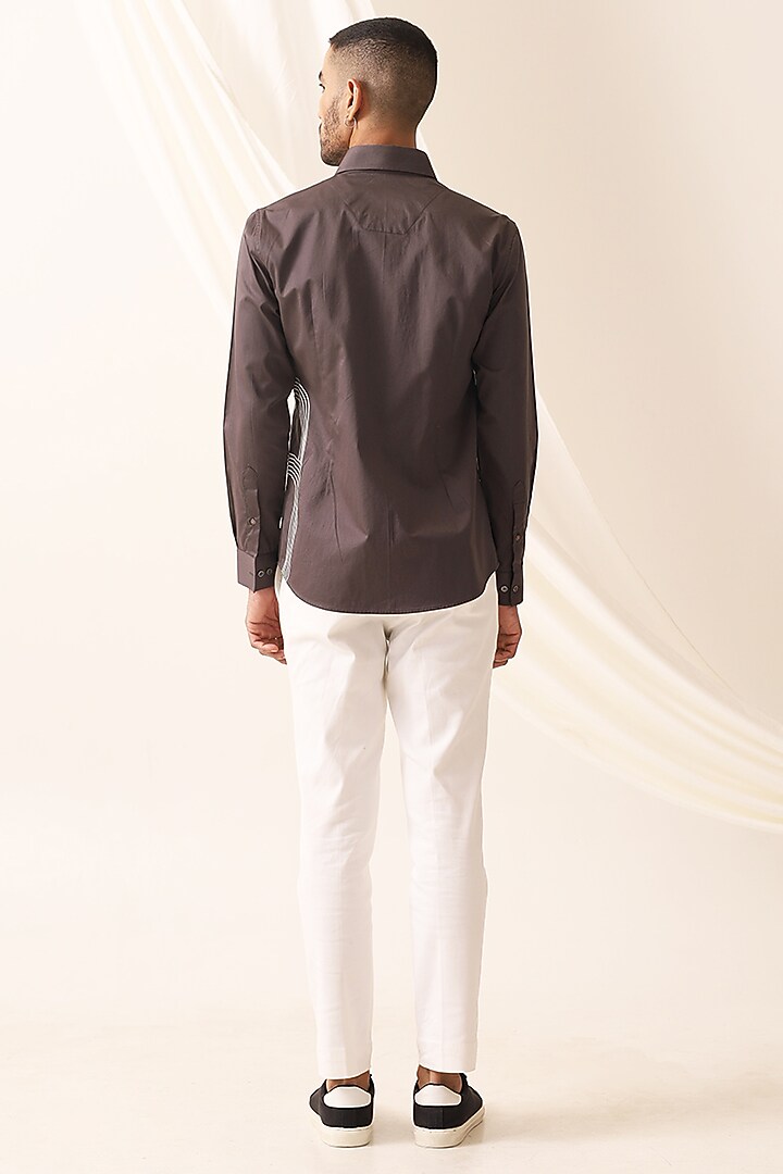 Charcoal Cotton Satin Embroidered Party Wear Shirt by SEVENDC MEN at Pernia's Pop Up Shop