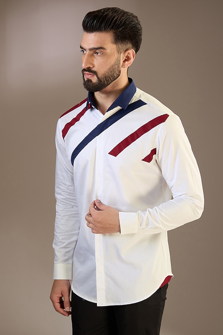 White Cotton Satin Printed Shirt by SEVENDC MEN at Pernia's Pop Up Shop