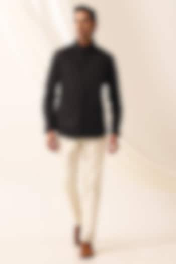 Black Cotton Embroidered Party  start Shirt by SEVENDC MEN at Pernia's Pop Up Shop