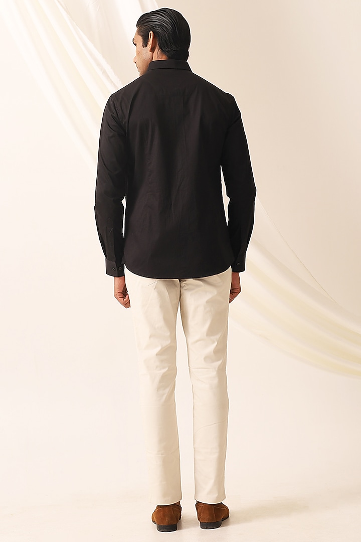 Black Cotton Embroidered Party Wear Shirt by SEVENDC MEN at Pernia's Pop Up Shop