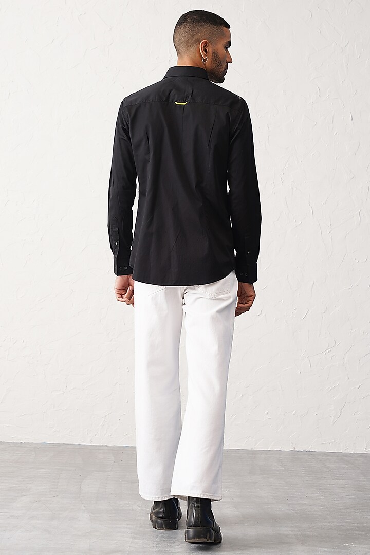 Black Cotton Embroidered Party Wear Shirt by SEVENDC MEN at Pernia's Pop Up Shop