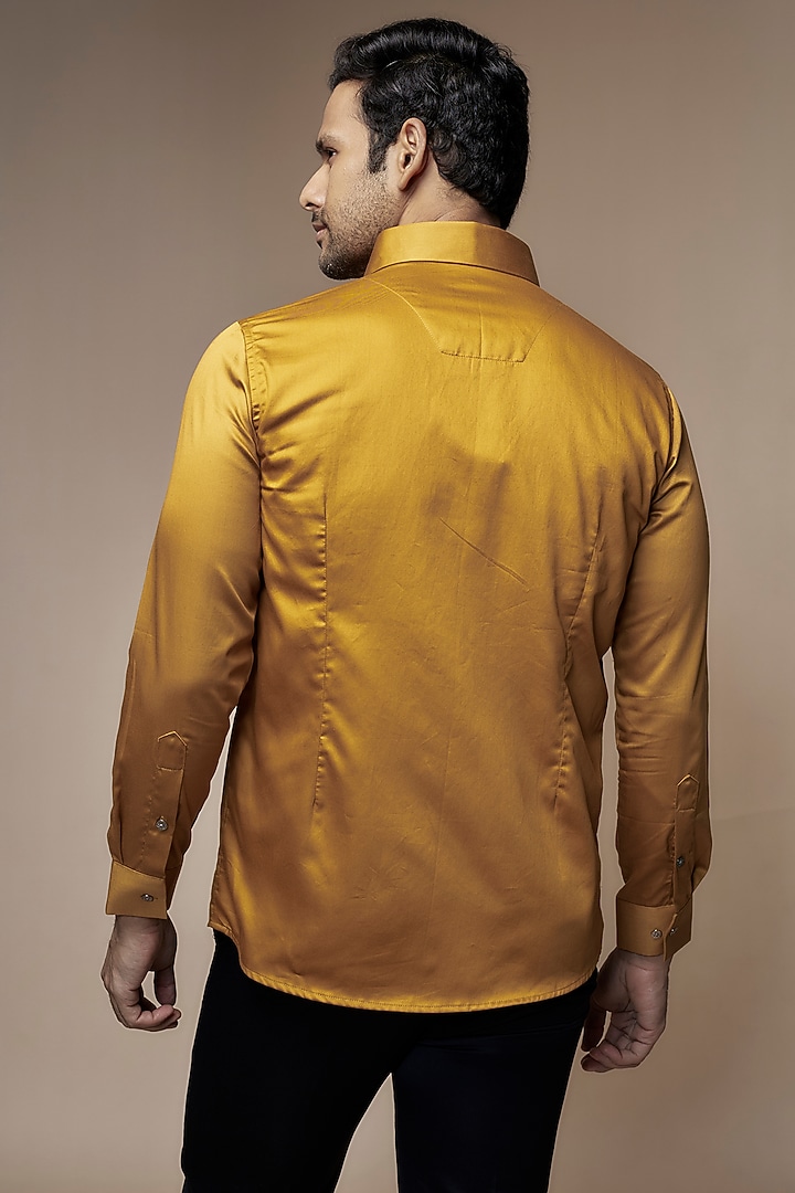 Tan Yellow Cotton Motif Embroidered Shirt by SEVENDC MEN at Pernia's Pop Up Shop