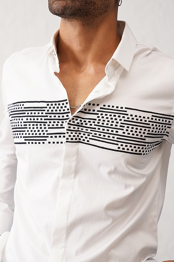 White Cotton Embroidered Party Wear Shirt by SEVENDC MEN at Pernia's Pop Up Shop