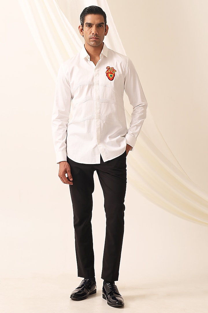 White Cotton Embroidered Party Wear Shirt by SEVENDC MEN at Pernia's Pop Up Shop