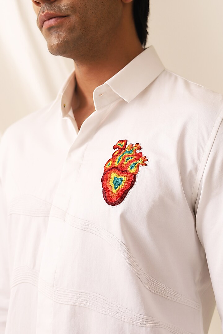 White Cotton Embroidered Party Wear Shirt by SEVENDC MEN at Pernia's Pop Up Shop