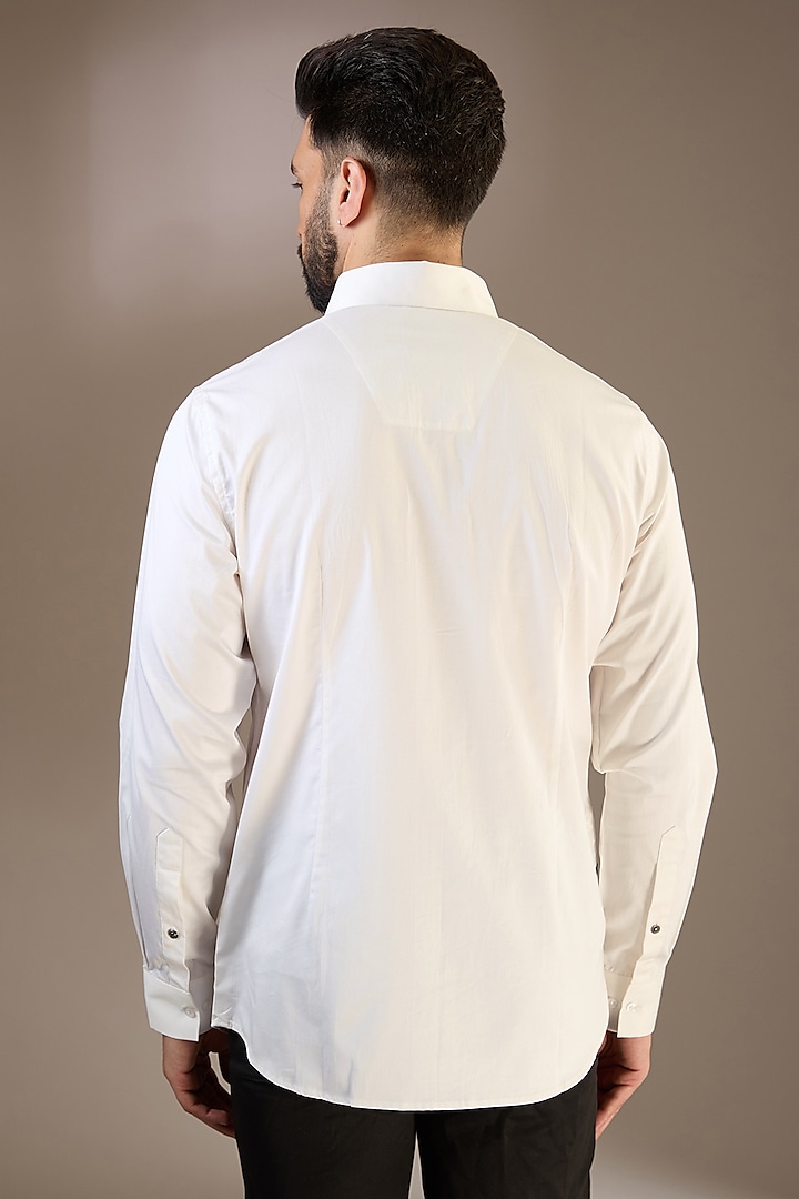 White Cotton Satin Party Wear Shirt by SEVENDC MEN at Pernia's Pop Up Shop