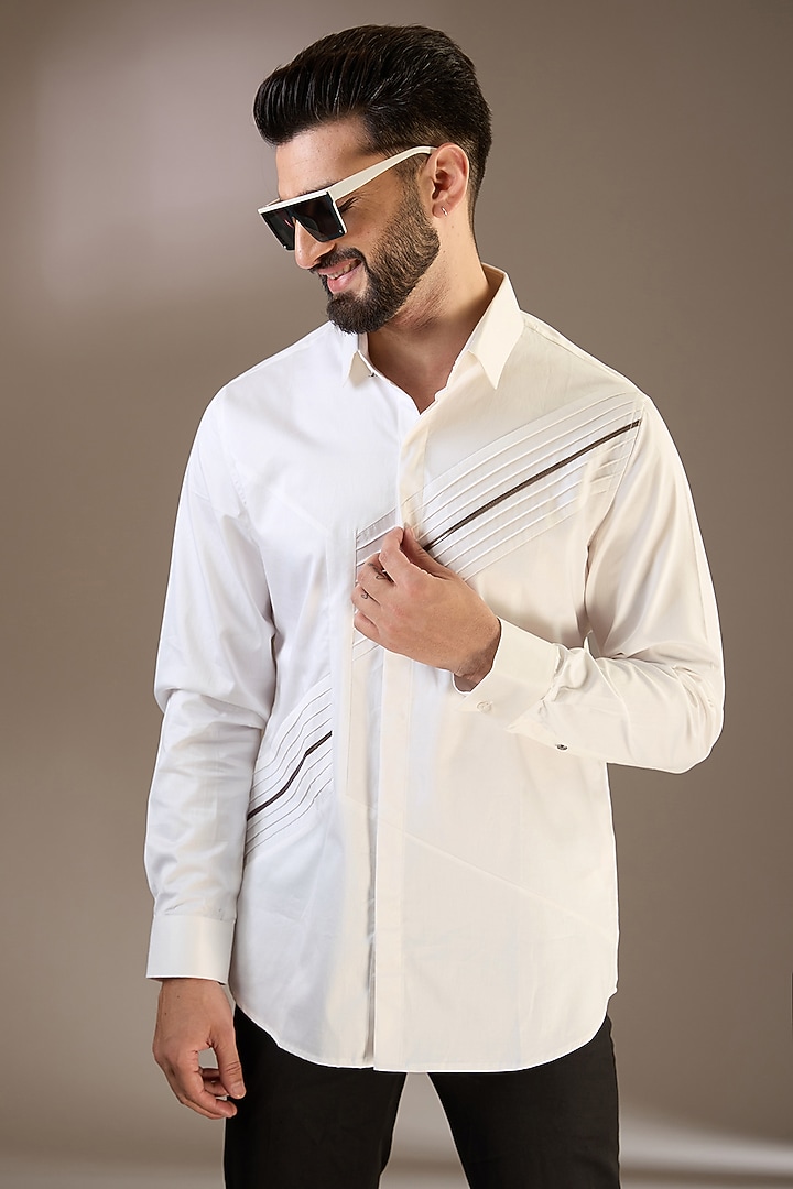 White Cotton Satin Party Wear Shirt by SEVENDC MEN at Pernia's Pop Up Shop