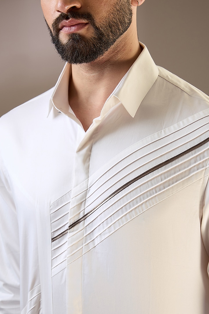 White Cotton Satin Party Wear Shirt by SEVENDC MEN at Pernia's Pop Up Shop