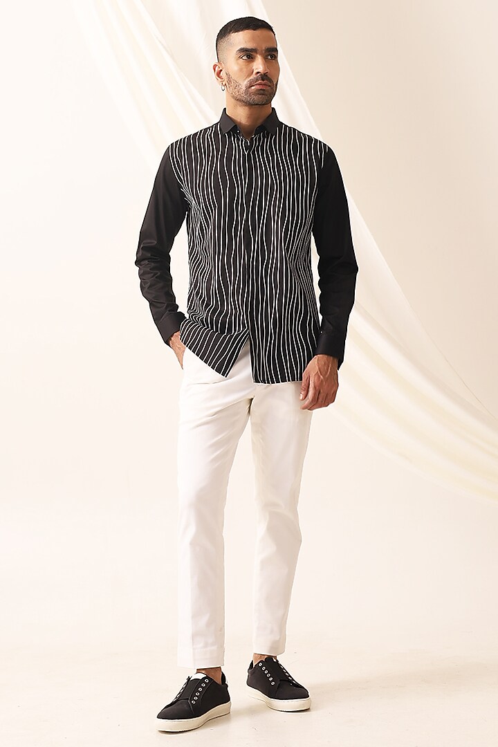 Black Cotton Printed Party Wear Shirt by SEVENDC MEN at Pernia's Pop Up Shop