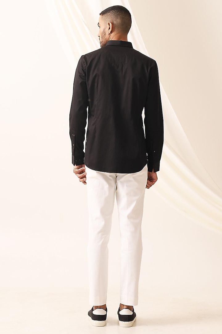 Black Cotton Printed Party Wear Shirt by SEVENDC MEN at Pernia's Pop Up Shop