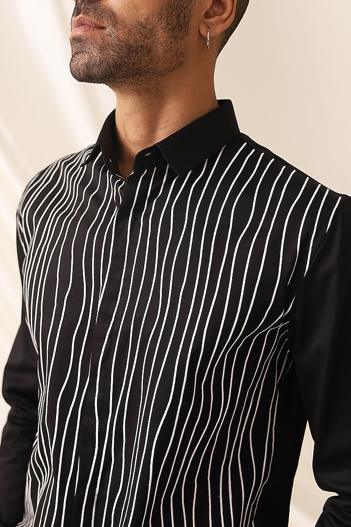 Black Cotton Printed Party Wear Shirt by SEVENDC MEN at Pernia's Pop Up Shop
