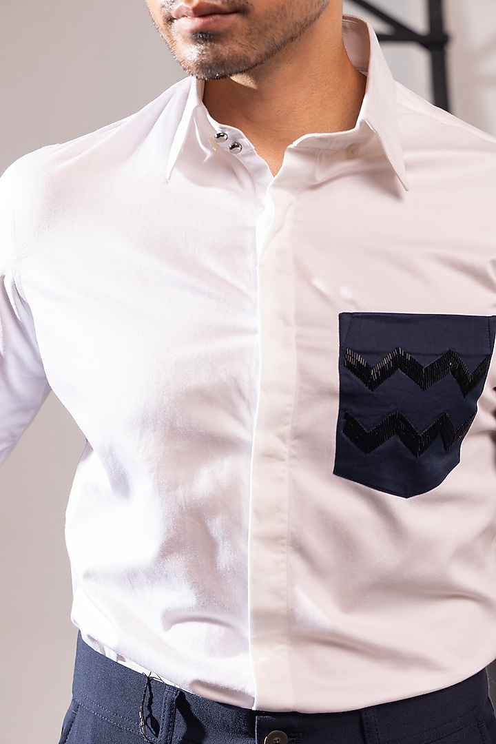 White Cotton Hand Embroidered Party Wear Shirt by SEVENDC MEN at Pernia's Pop Up Shop