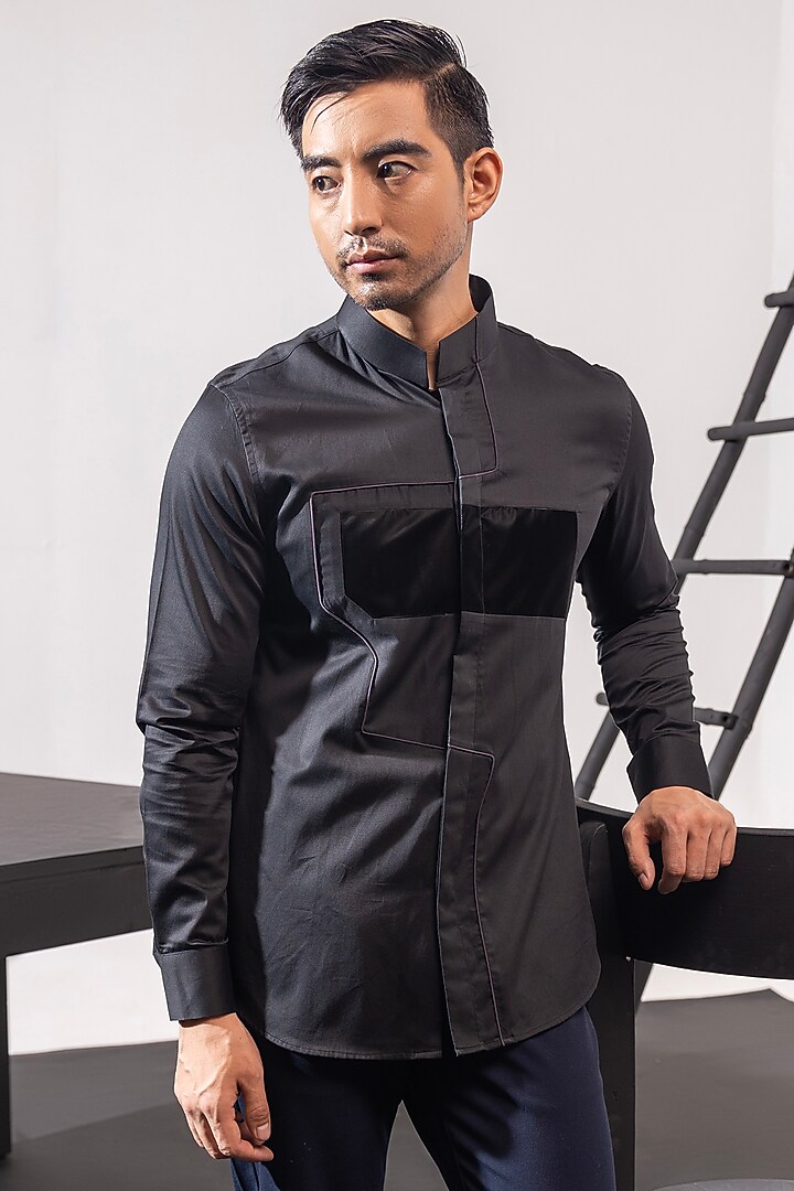 Black Cotton Party Wear Shirt by SEVENDC MEN at Pernia's Pop Up Shop