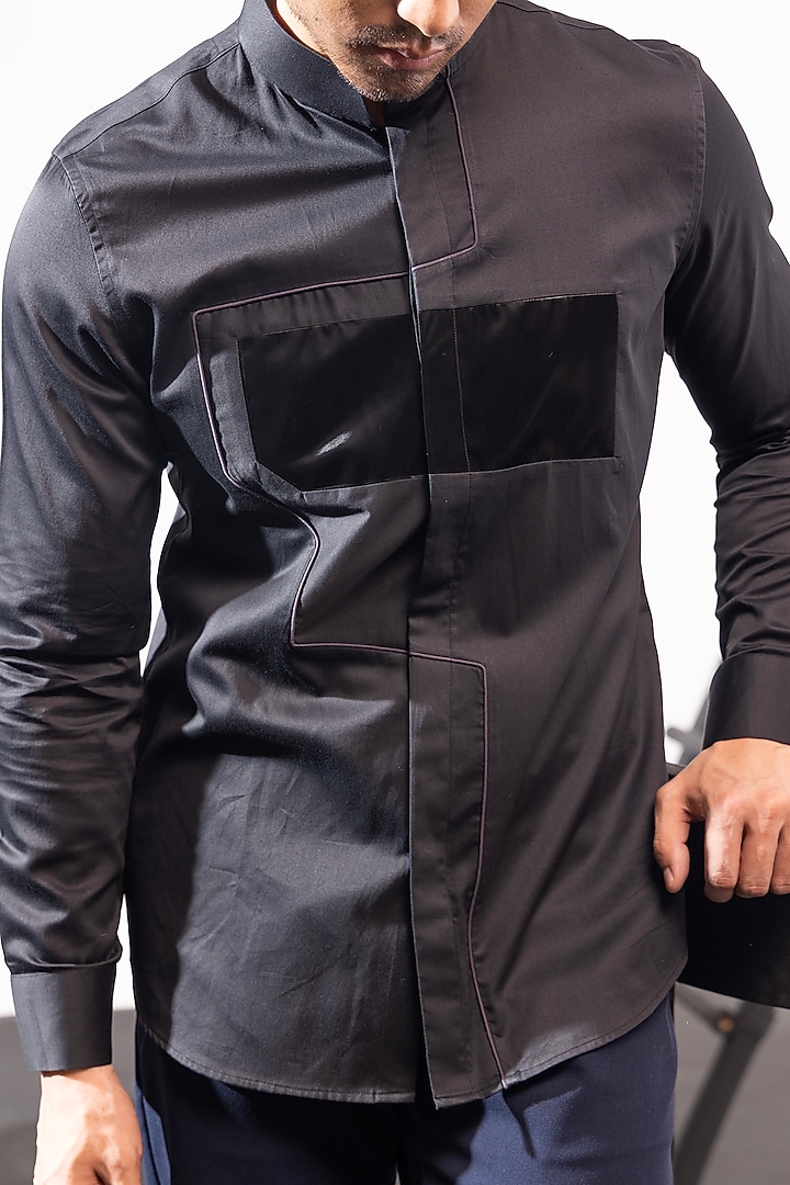 Black Cotton Party Wear Shirt by SEVENDC MEN at Pernia's Pop Up Shop