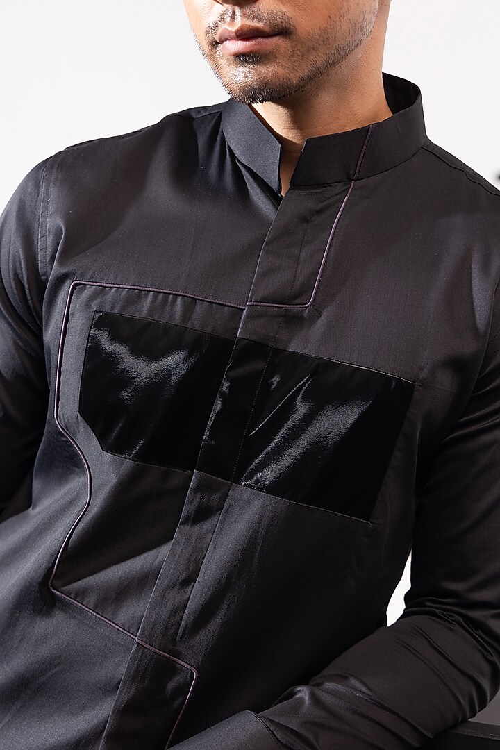 Black Cotton Party Wear Shirt by SEVENDC MEN at Pernia's Pop Up Shop