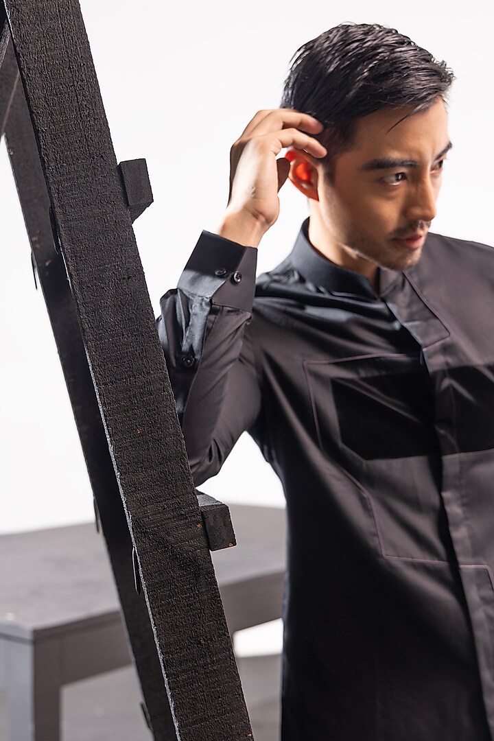 Black Cotton Party Wear Shirt by SEVENDC MEN at Pernia's Pop Up Shop