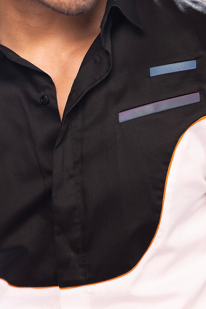 Black & White Cotton Color Blocked Party Wear Shirt by SEVENDC MEN at Pernia's Pop Up Shop