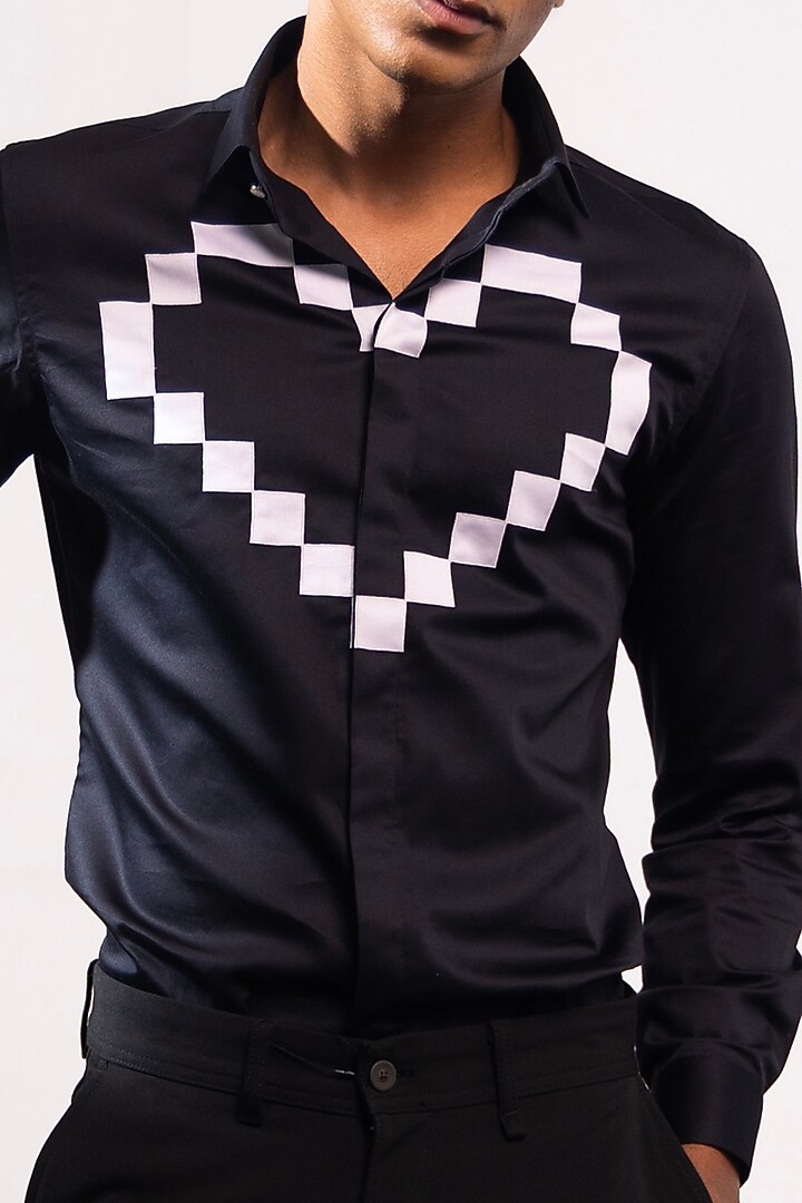 Black Cotton Party Wear Shirt by SEVENDC MEN at Pernia's Pop Up Shop