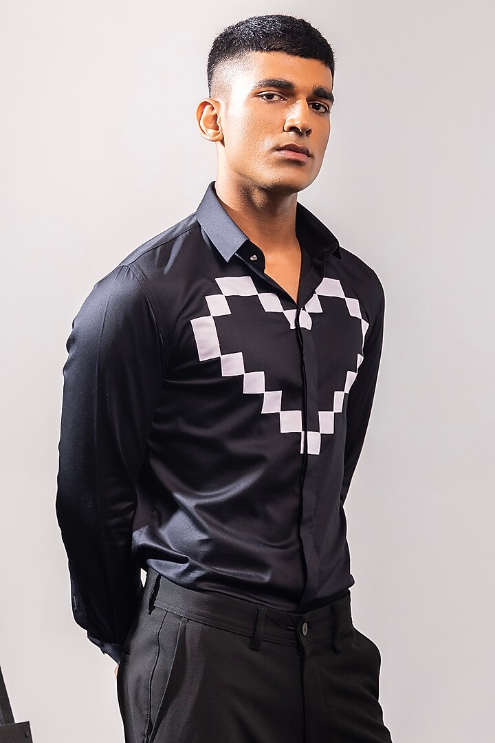 Black Cotton Party Wear Shirt by SEVENDC MEN at Pernia's Pop Up Shop