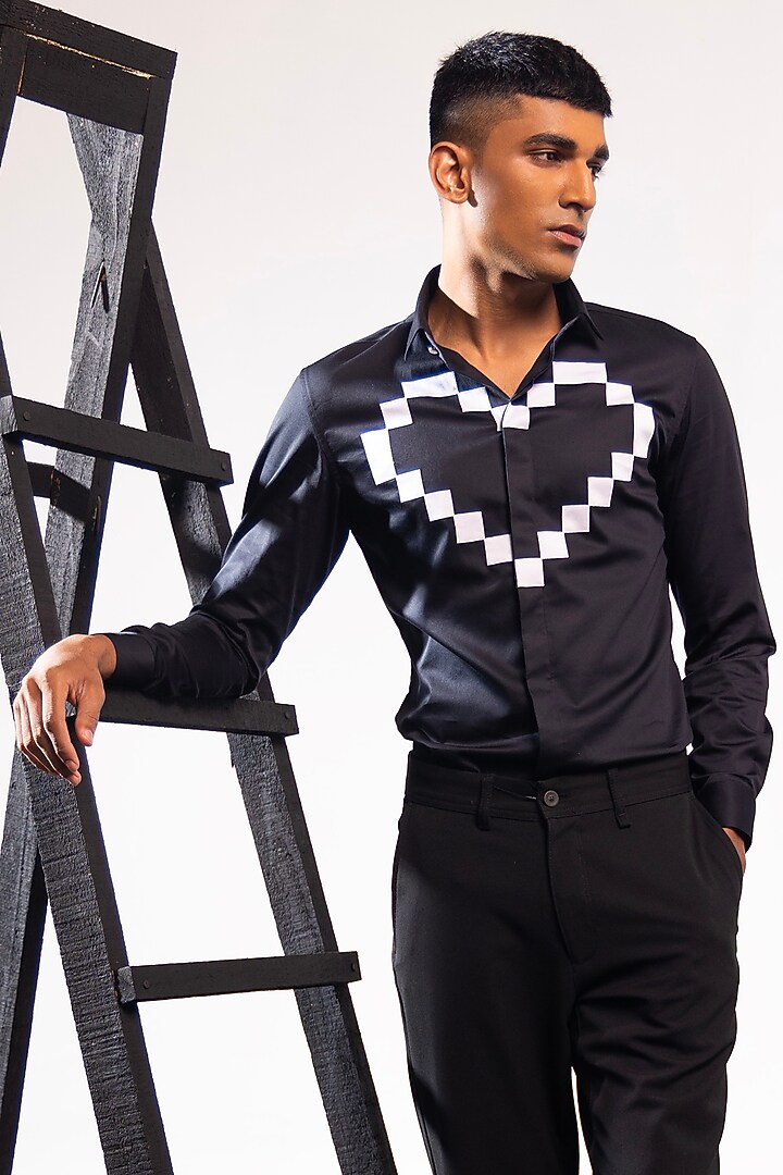 Black Cotton Party Wear Shirt by SEVENDC MEN at Pernia's Pop Up Shop