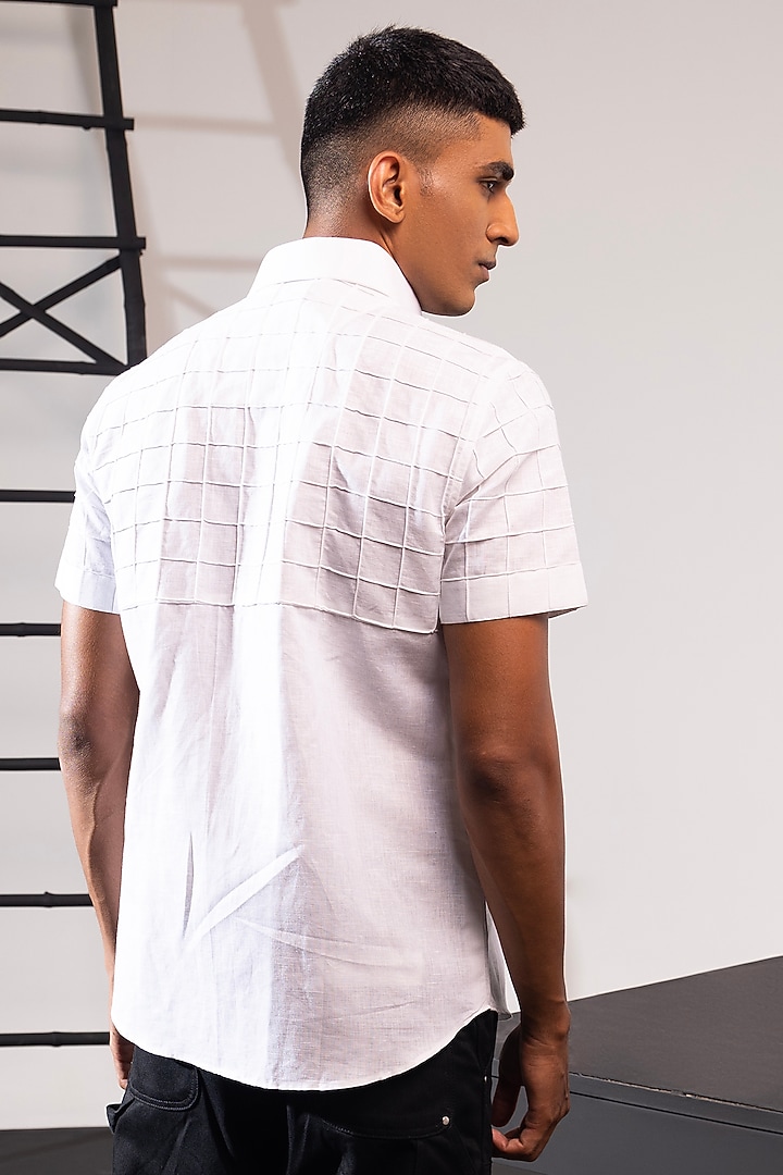White Linen Hand Embroidered Party Wear Shirt by SEVENDC MEN at Pernia's Pop Up Shop