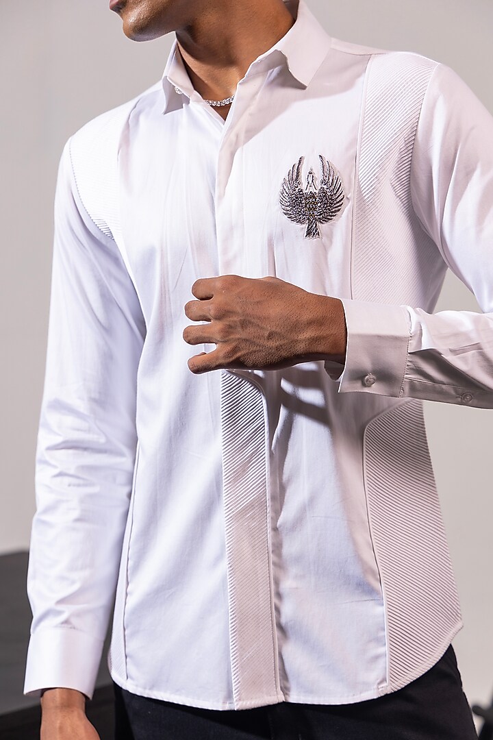 White Cotton Hand Embroidered Party Wear Shirt by SEVENDC MEN at Pernia's Pop Up Shop