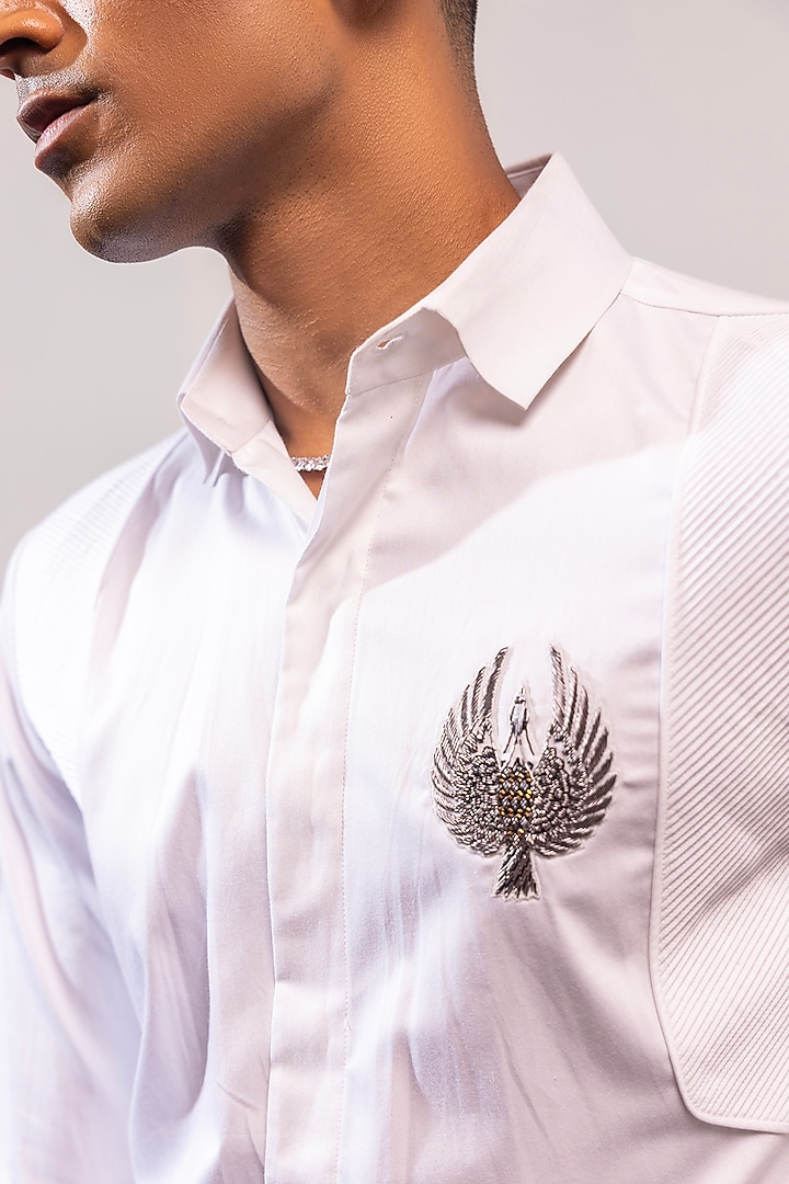 White Cotton Hand Embroidered Party Wear Shirt by SEVENDC MEN at Pernia's Pop Up Shop
