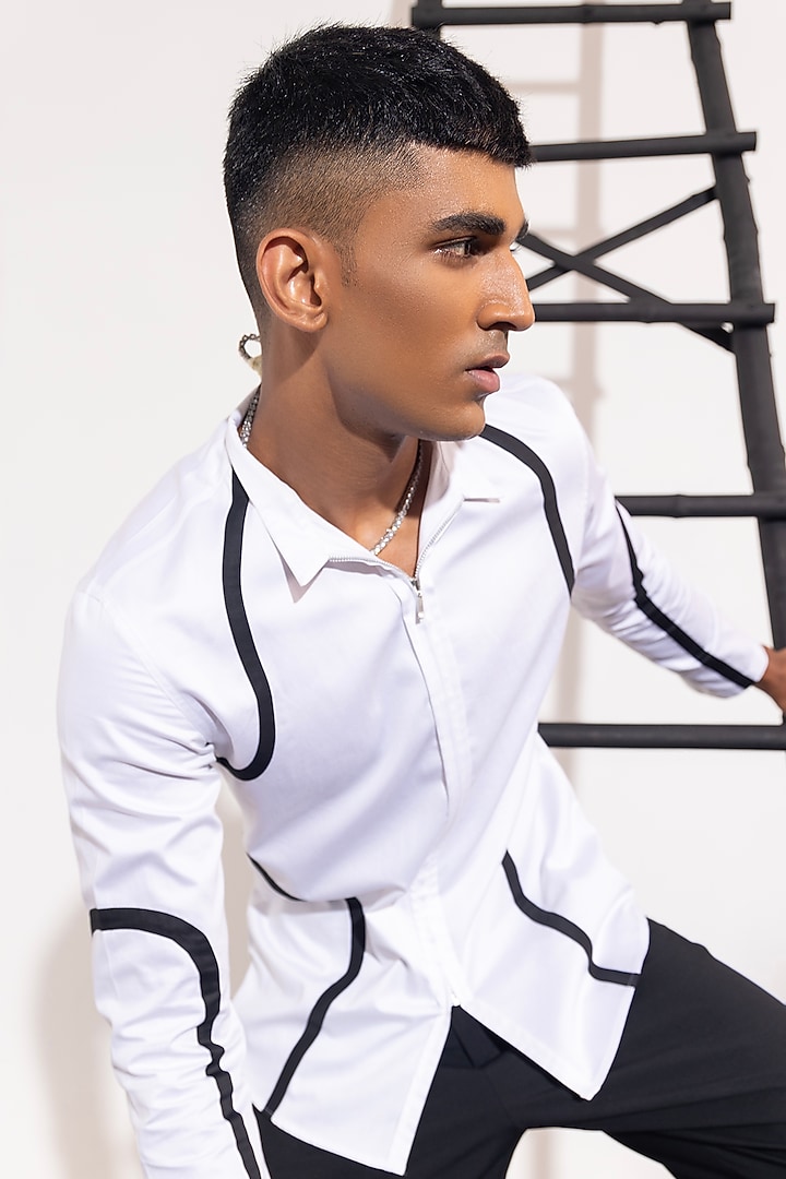 White Cotton Party Wear Shirt by SEVENDC MEN at Pernia's Pop Up Shop