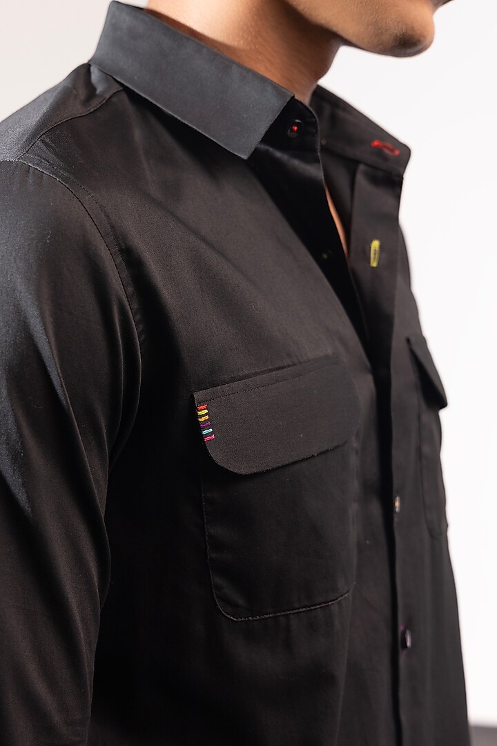 Black Cotton Summer Shirt by SEVENDC MEN at Pernia's Pop Up Shop