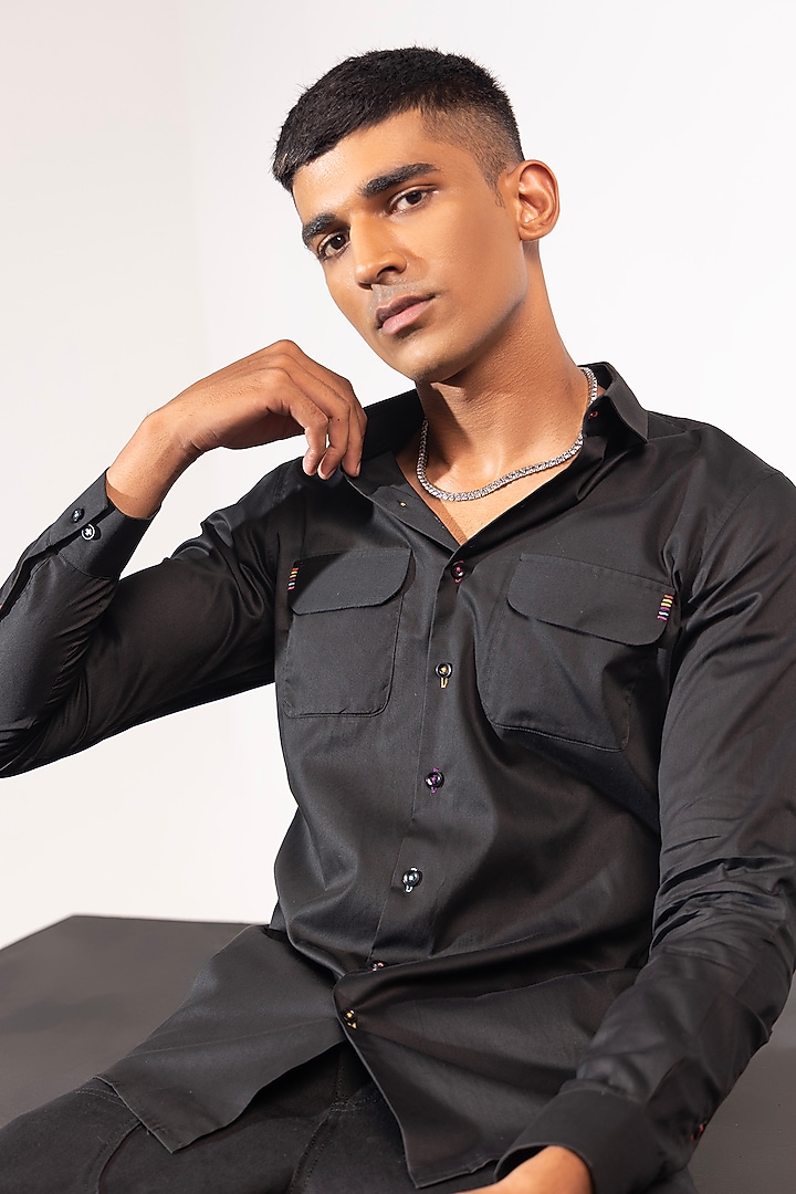 Black Cotton Summer Shirt by SEVENDC MEN at Pernia's Pop Up Shop