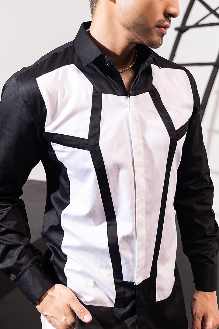 Black & White Cotton Applique Party Wear Shirt by SEVENDC MEN at Pernia's Pop Up Shop