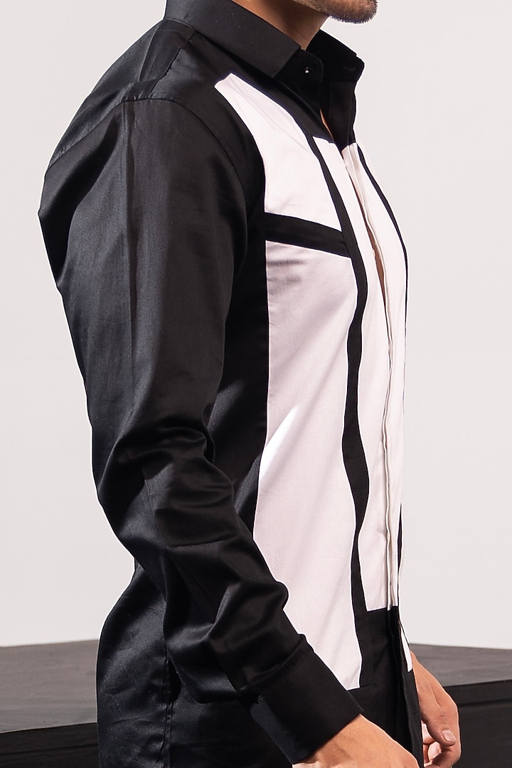 Black & White Cotton Applique Party Wear Shirt by SEVENDC MEN at Pernia's Pop Up Shop