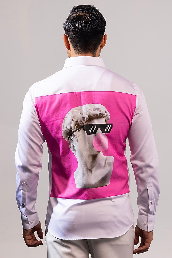 White Cotton Printed & Patch Work Party Wear Shirt by SEVENDC MEN at Pernia's Pop Up Shop